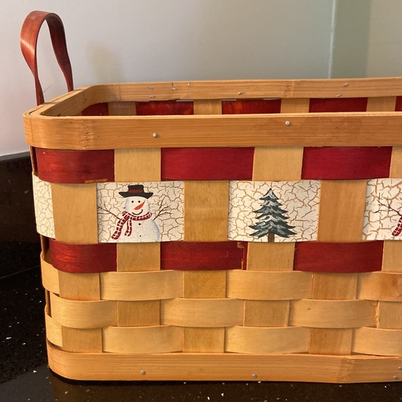 19” Snowman Christmas Winter Tree Holiday Wood Woven Basket w/ Handles Farmhouse - Picture 9 of 16